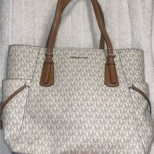 Michael Kors Signature White and Brown Tote